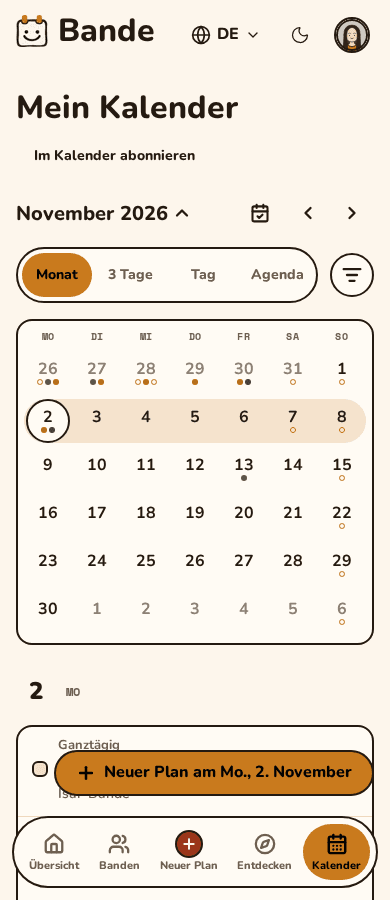 Der Monatskalender auf dem Smartphone
