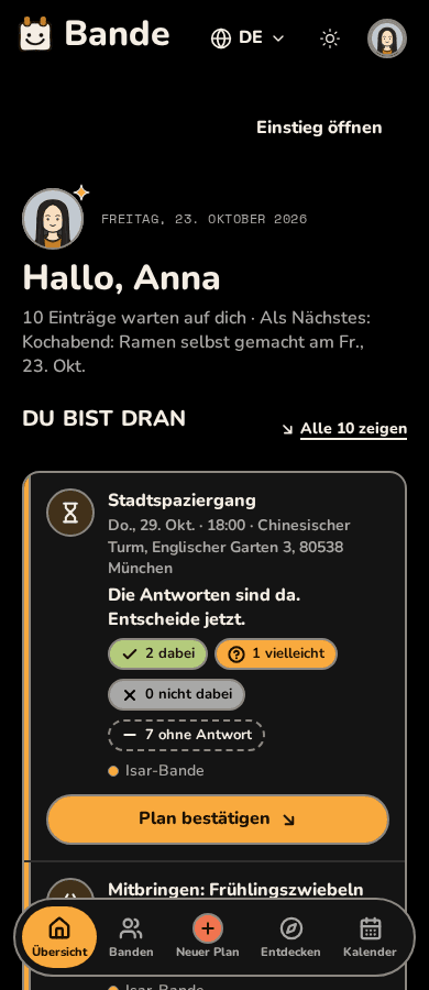 Die Übersicht auf dem Smartphone im dunklen Modus