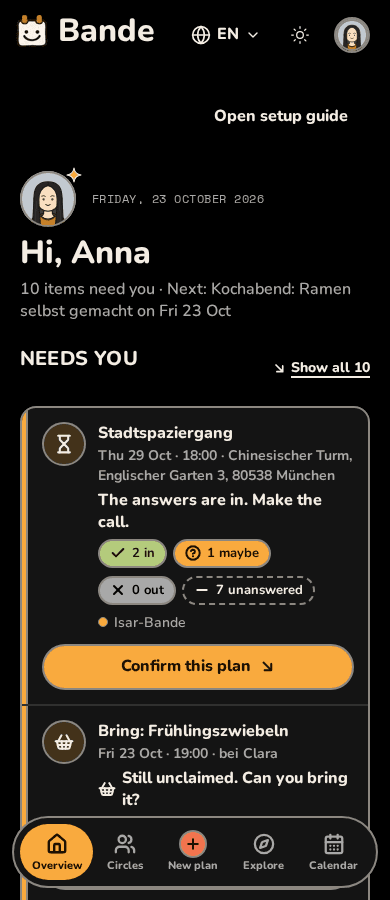 The overview on a phone in dark mode