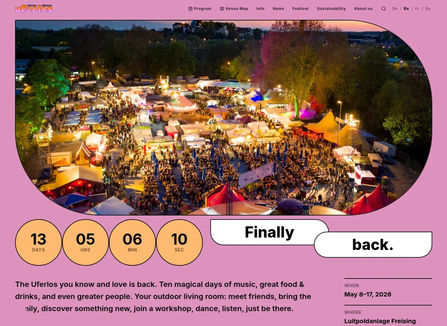Uferlos festival platform homepage