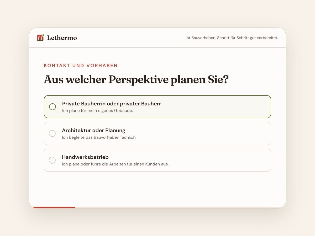 Lethermo project planner asking which perspective the customer plans from